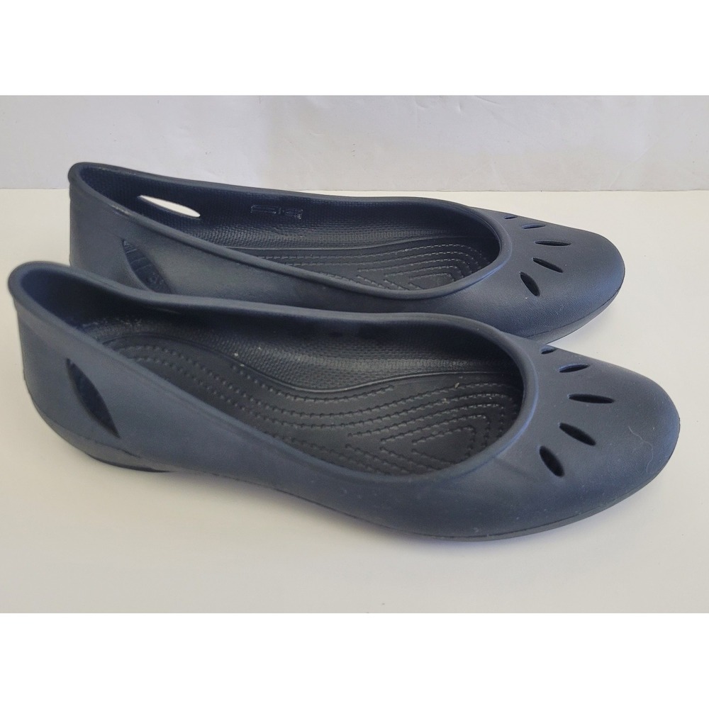 CROCS Ballet Flats Womens Size 8 W Kelli Iconic Comfort Black Shoes Slip On EUC‎